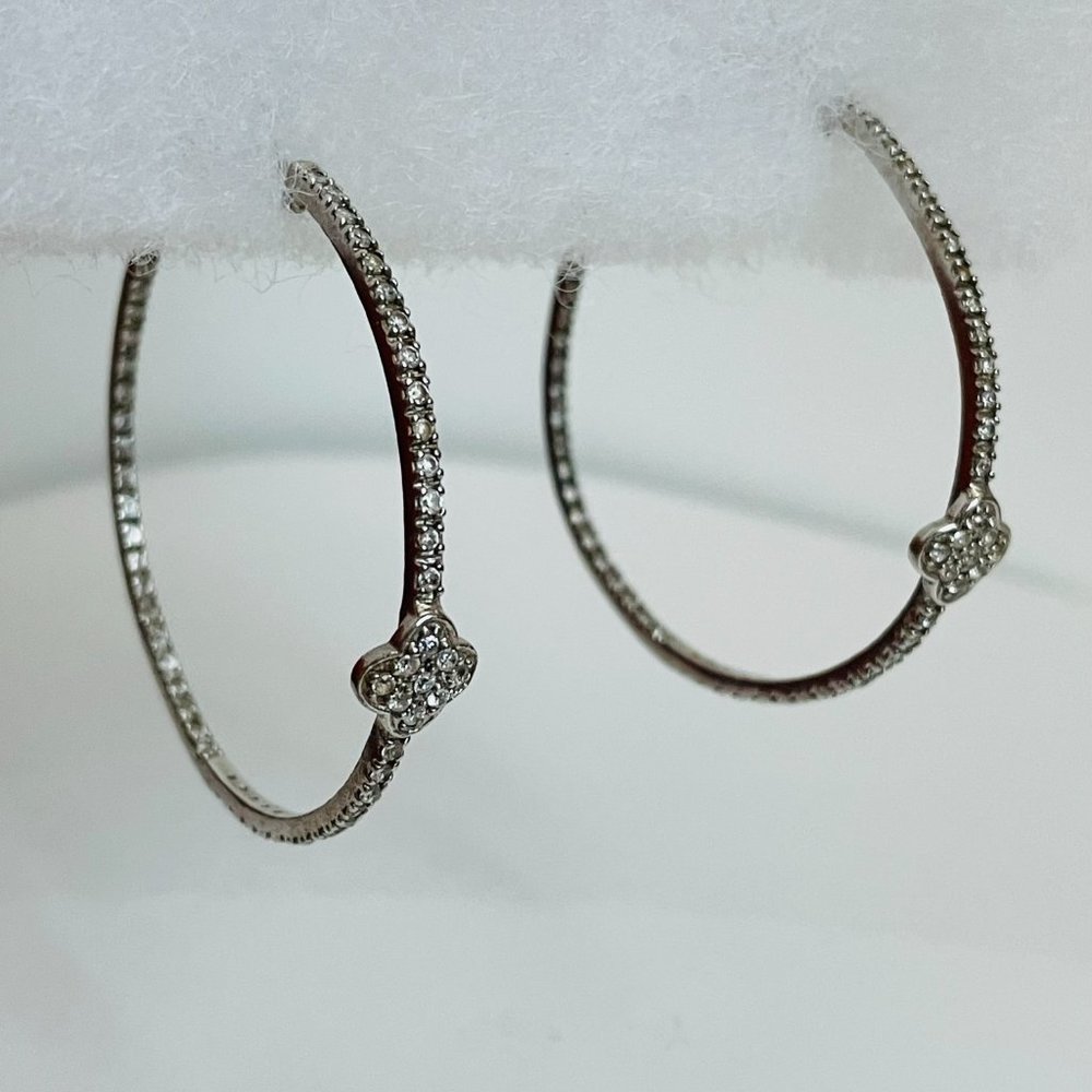 925 Sterling Silver CZ Hoop Earrings - Picture 2 of 14